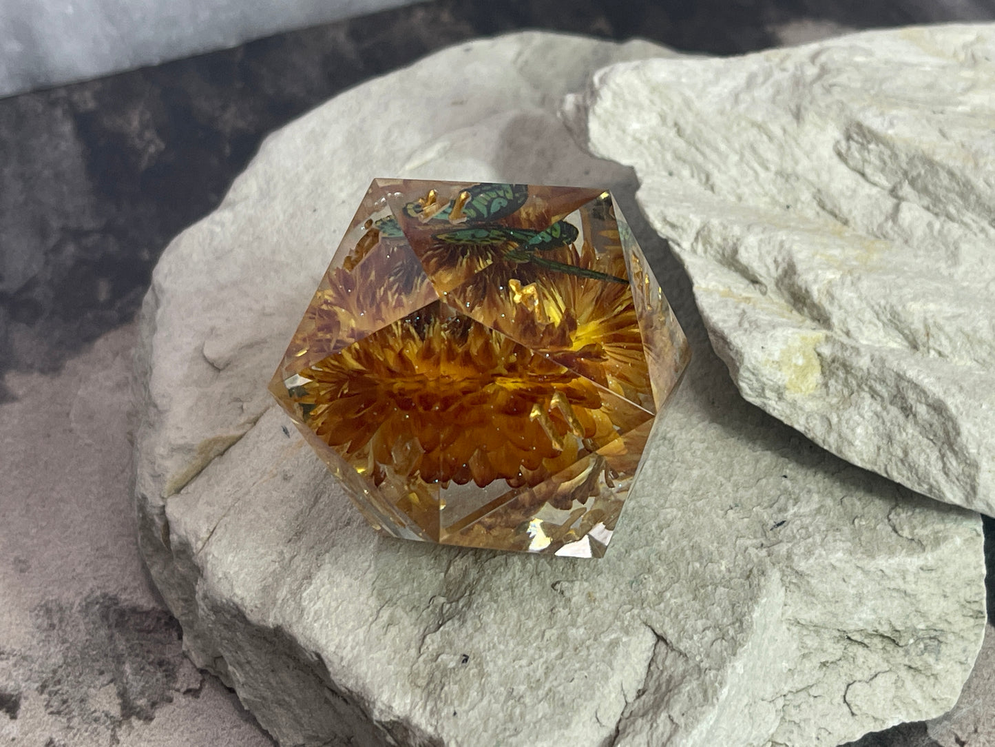Green Butterfly D20 50 mm dice chonk