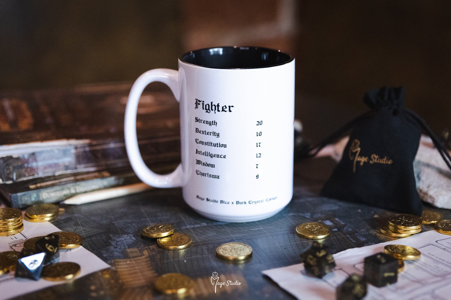 Fighter D&D class mug 450ml 15oz black inside / customization