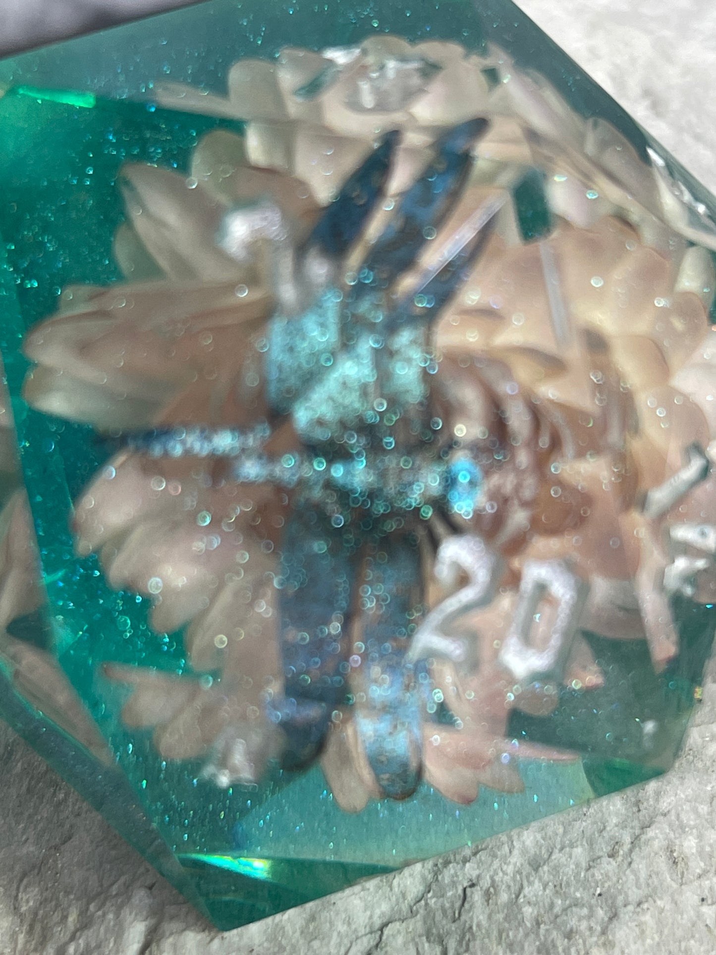 Dragonly on the Pond D20 50 mm dice chonk