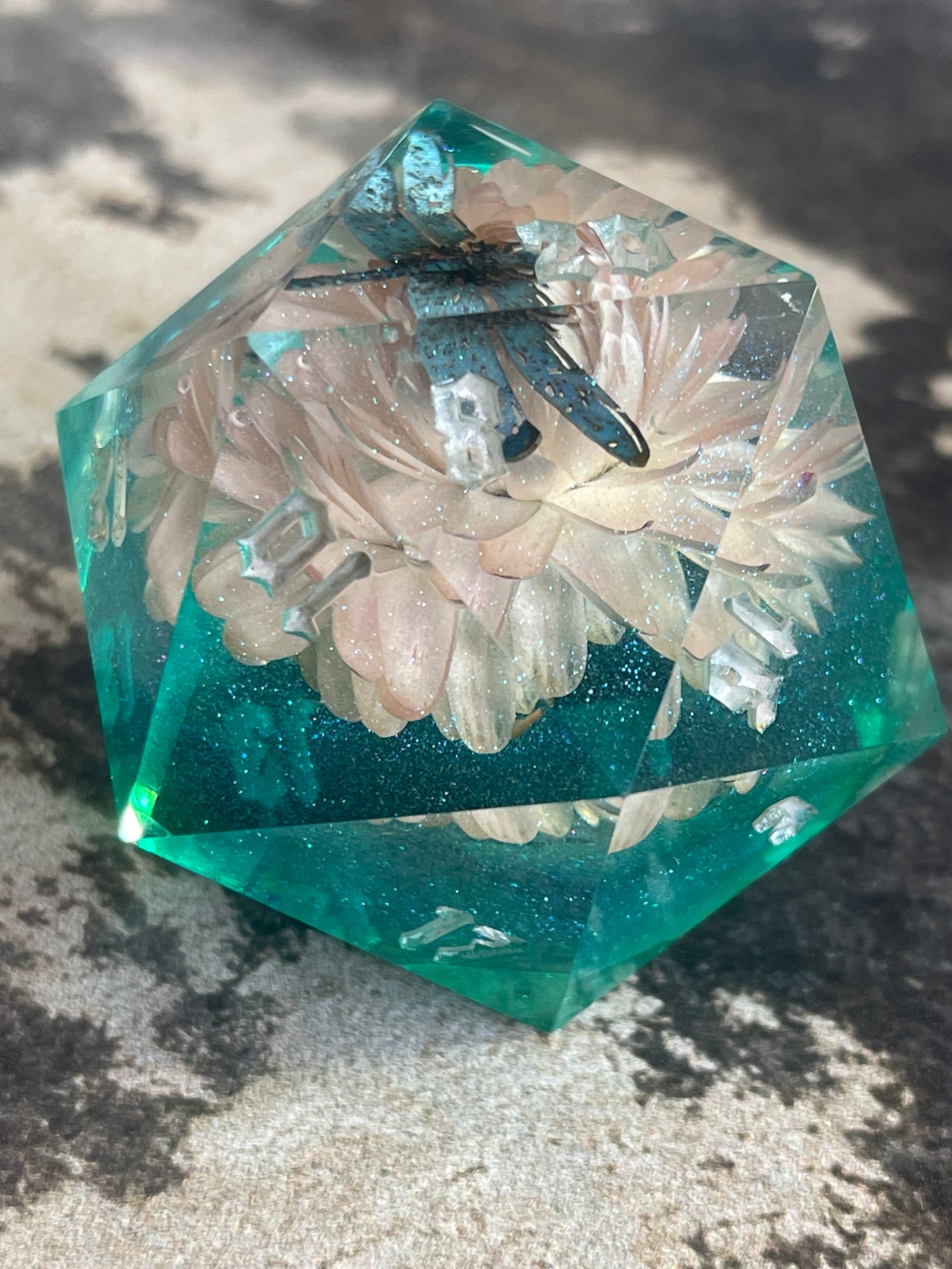 Dragonly on the Pond D20 50 mm dice chonk