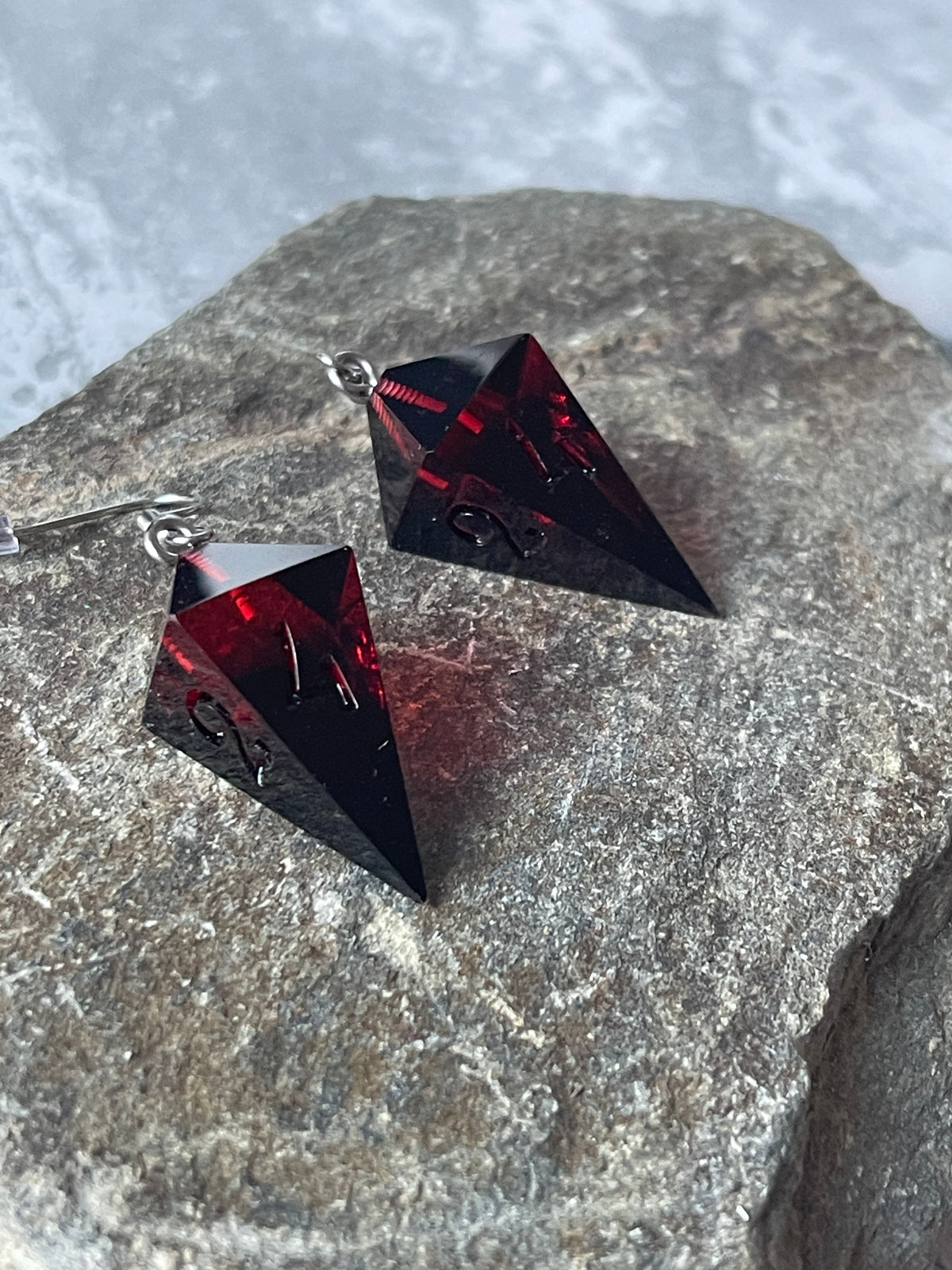 Vampire Blood D4 dice earrings