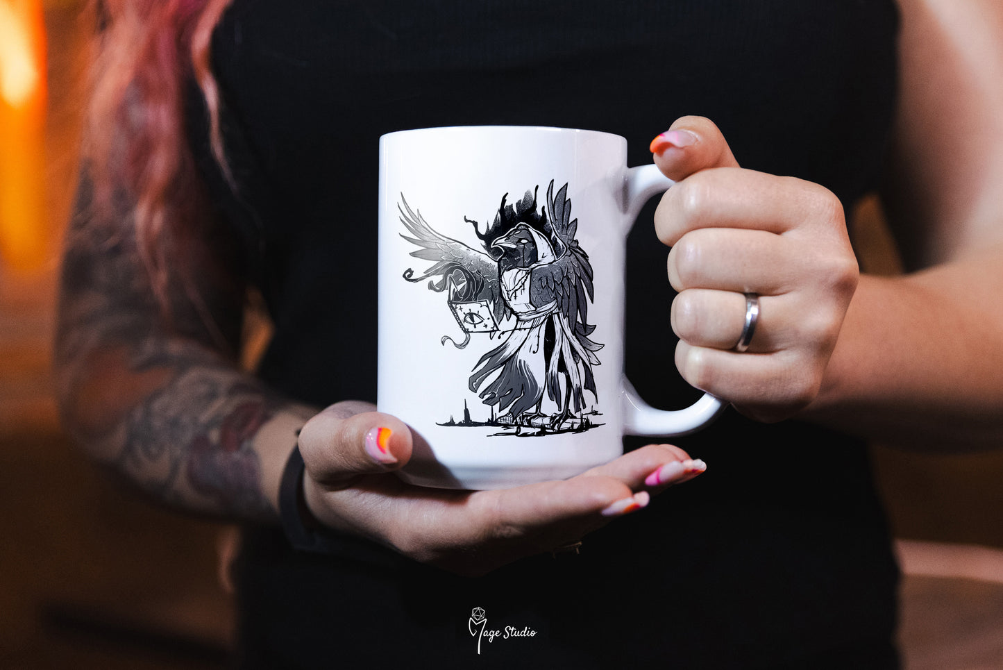 Warlock D&D class mug 450ml 15oz black inside / customization