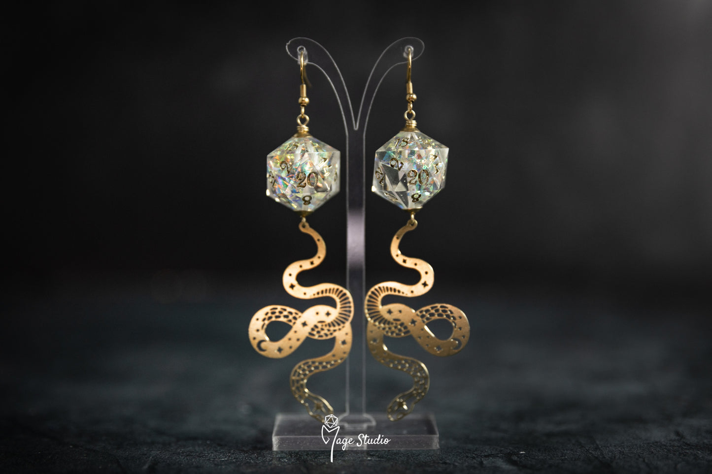 Golden Snake D20 earrings