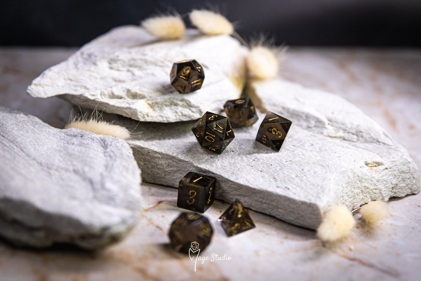 Mel Mederada- handmade resin Dice set 7pcs logo D20