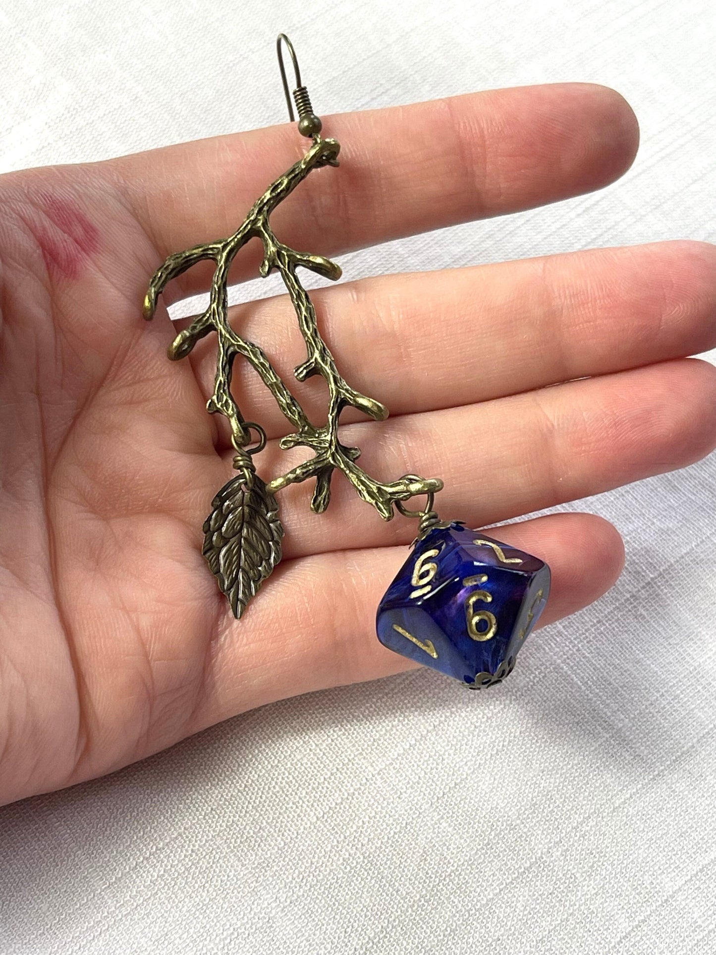D10 Druid dice earrings blue
