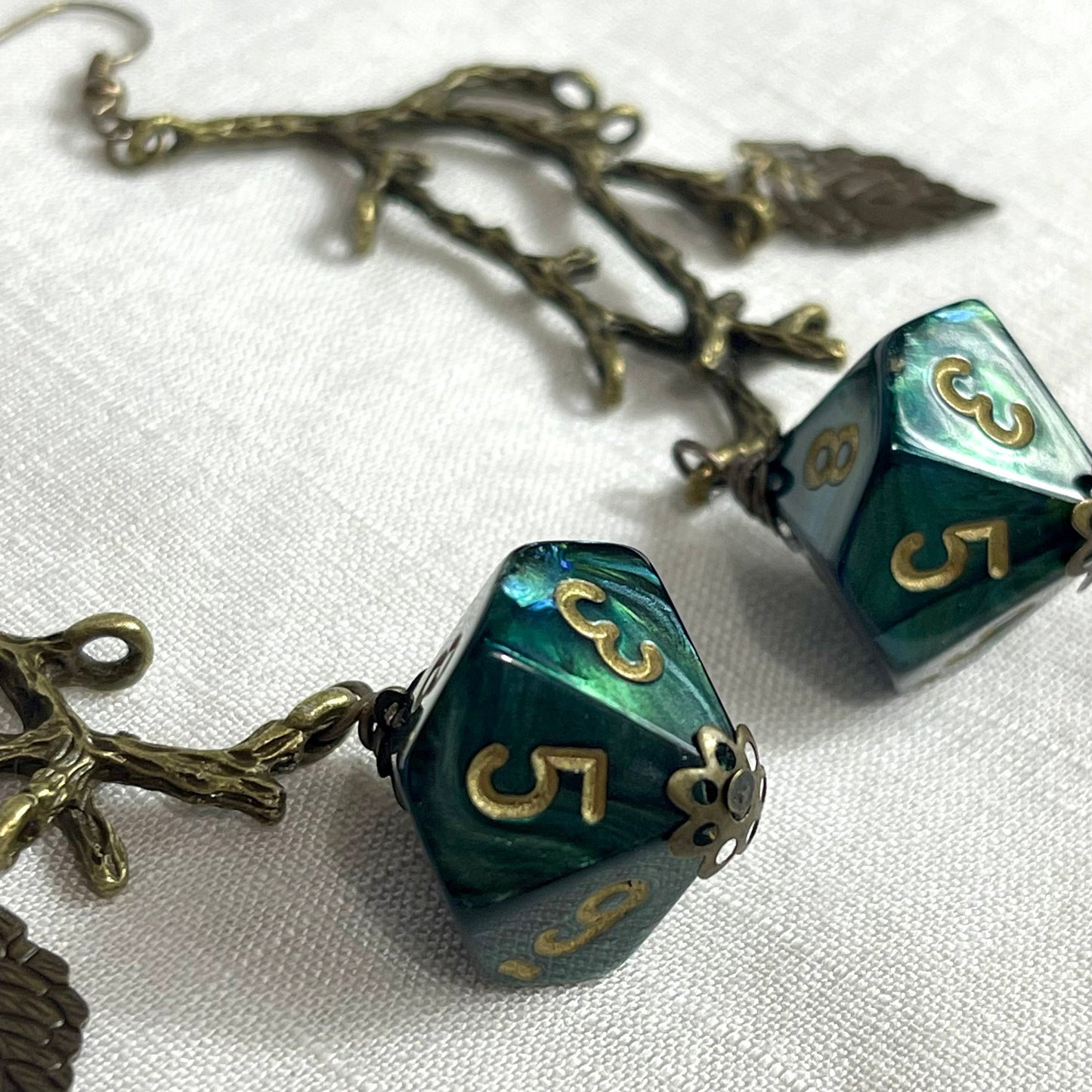 D10 Druid dice earrings green