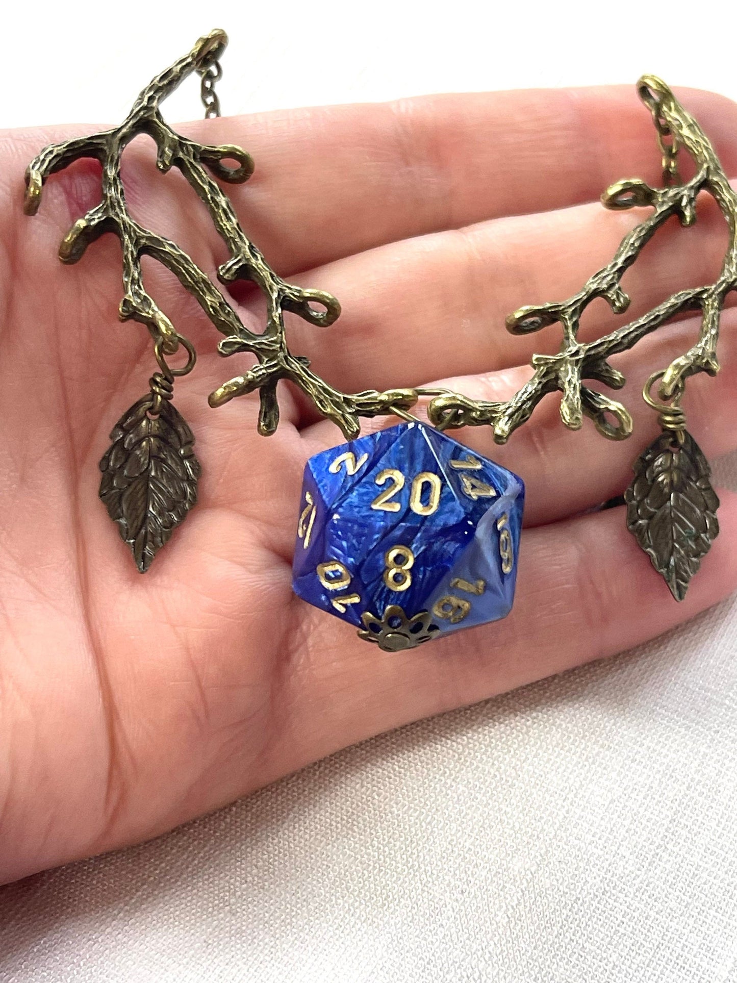 Druid d20 dice necklace blue