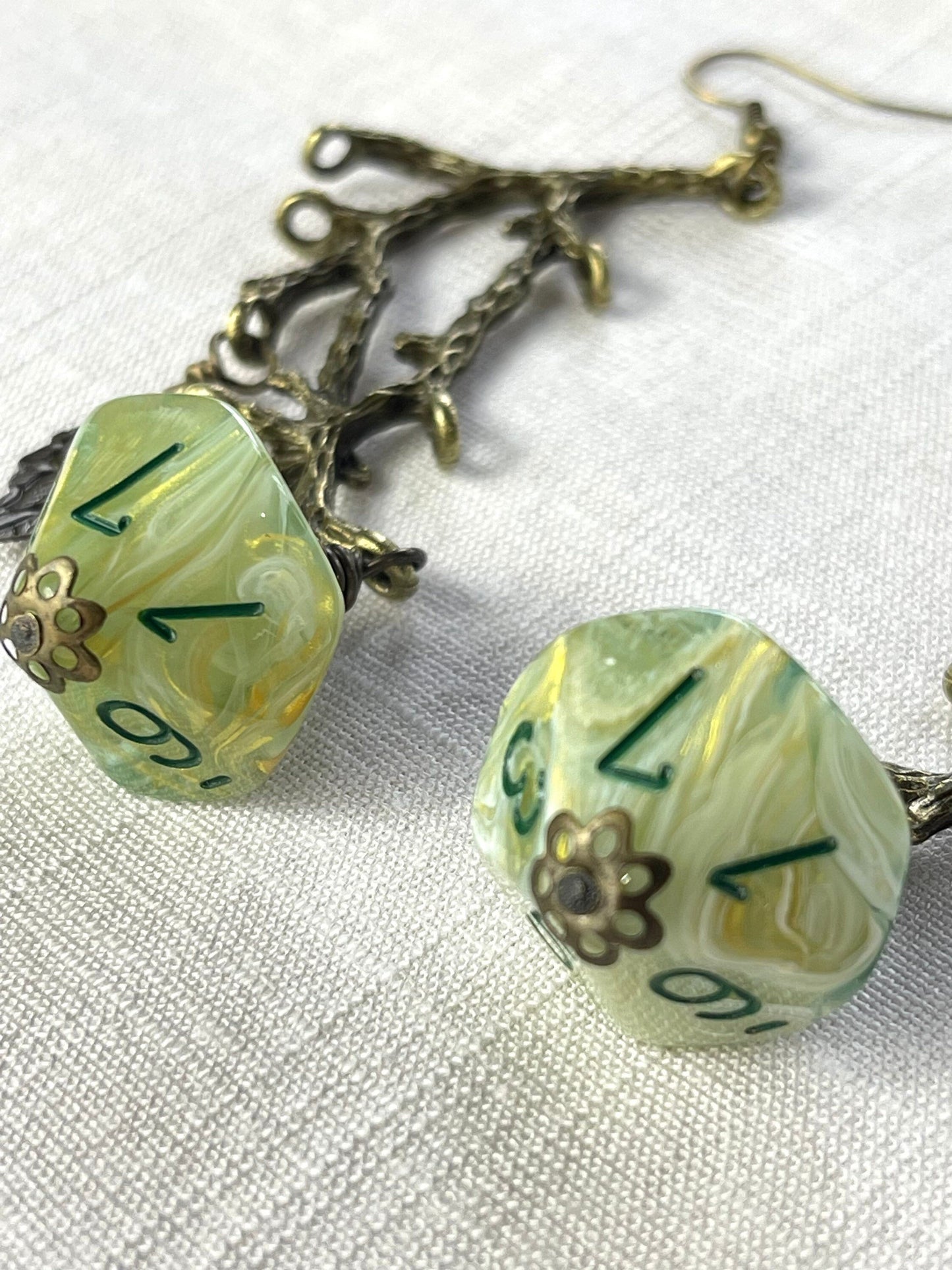 D10 Druid dice earrings marble green