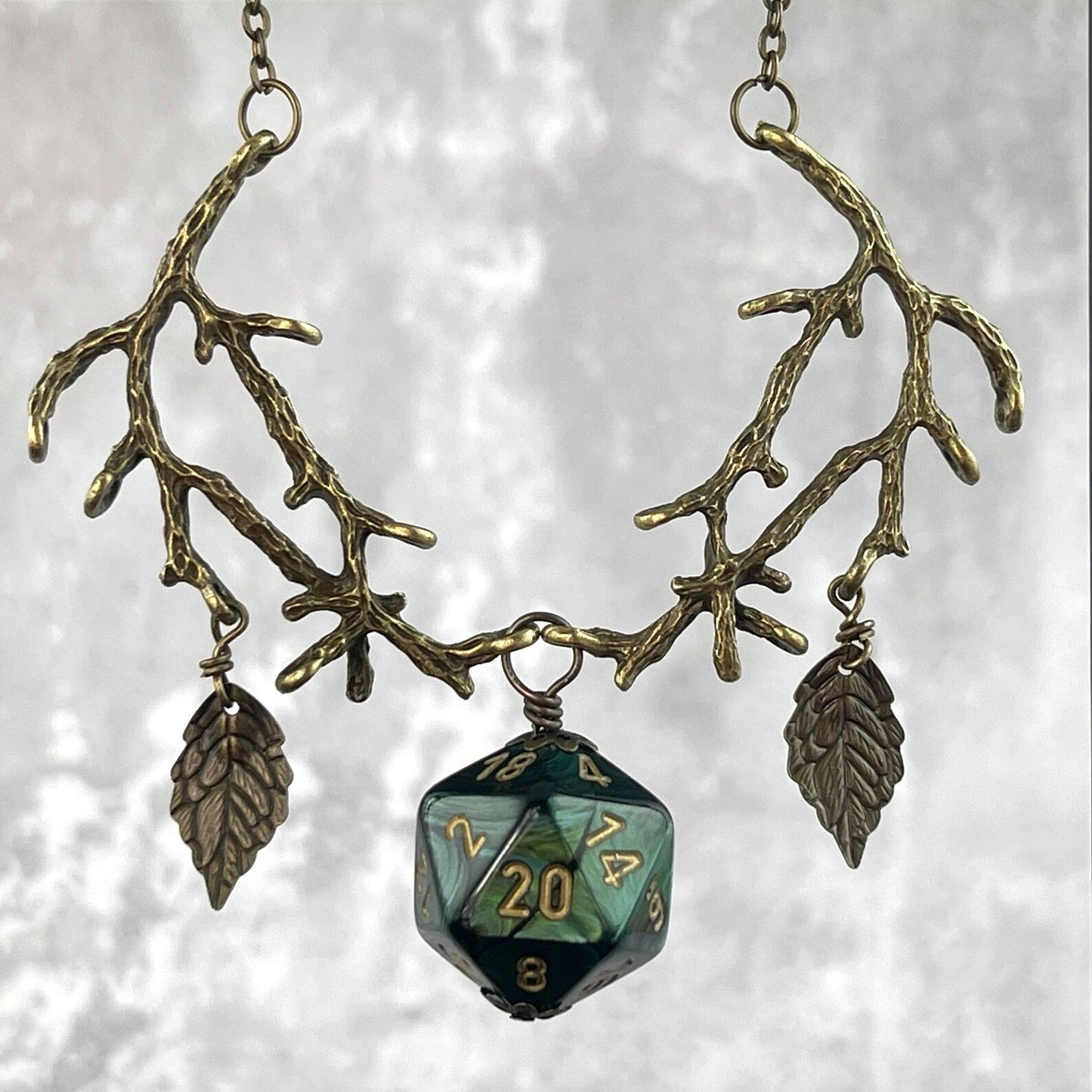 Druid d20 dice necklace green