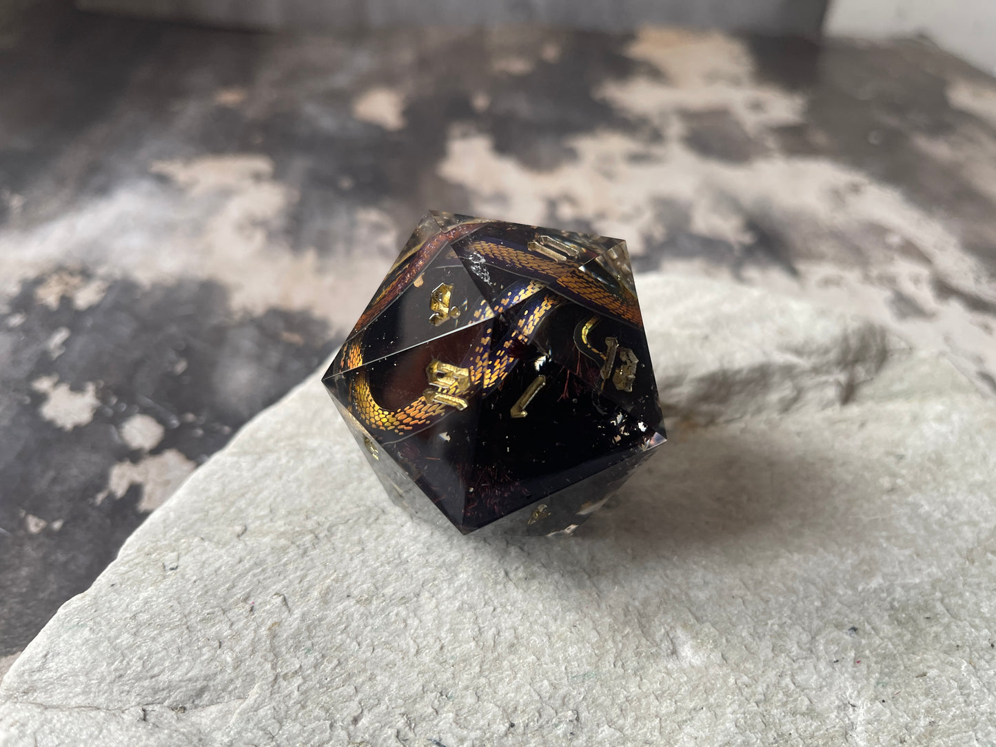 Golden Snake D20 chonk (black flowers)