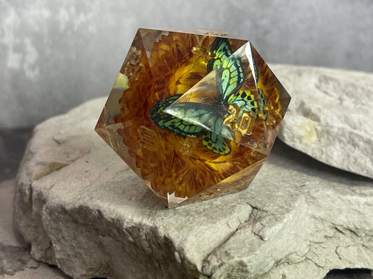 Green Butterfly D20 50 mm dice chonk