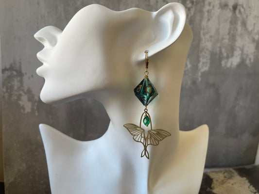 Luna Moth D10 Earrings (gold-teal)
