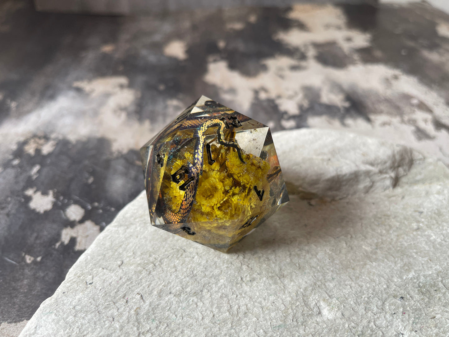 Golden Snake D20 chonk (yellow flowers)