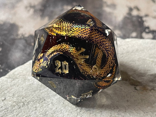 Golden Snake D20 chonk (black flowers)