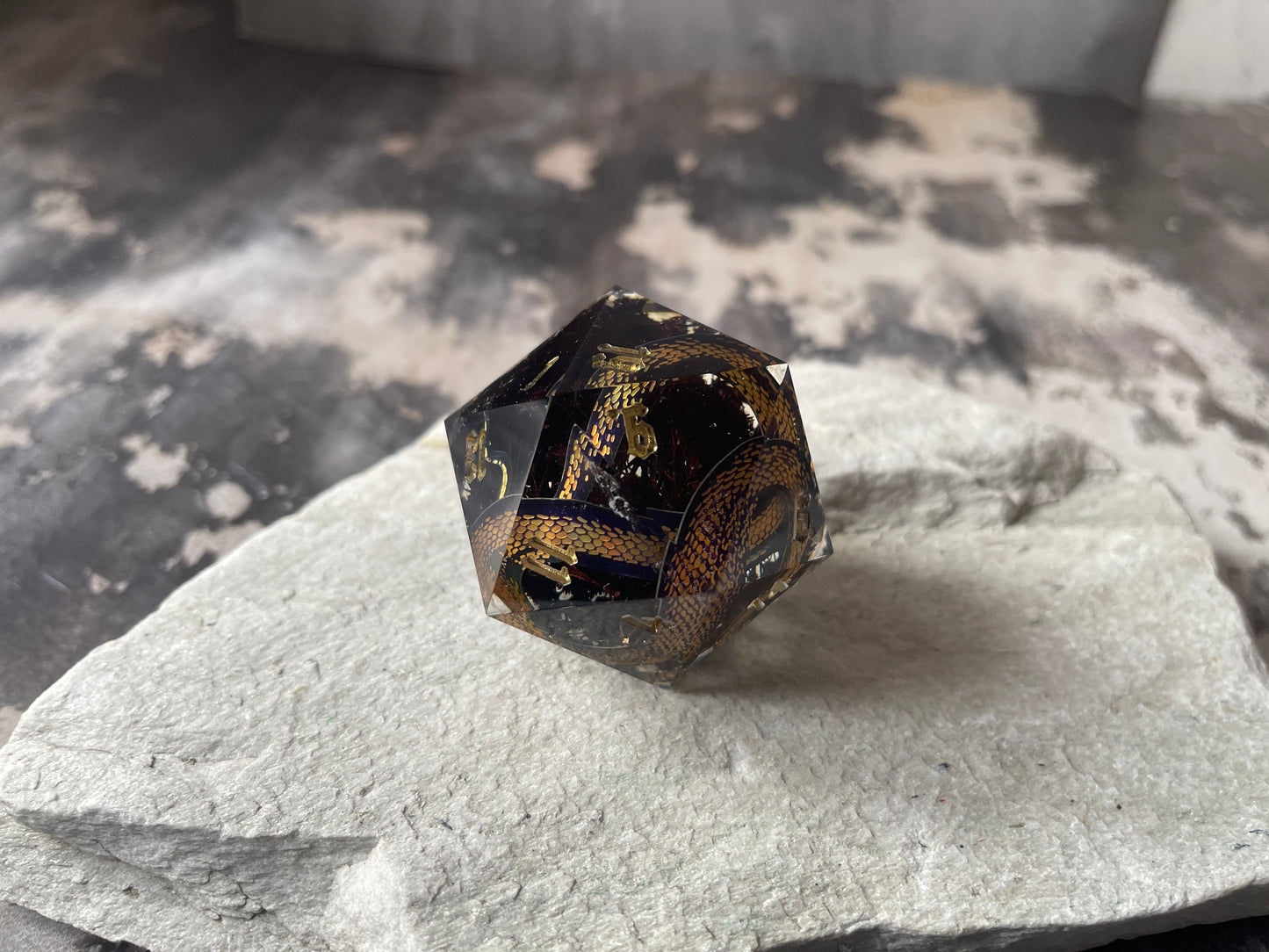 Golden Snake D20 chonk (black flowers)