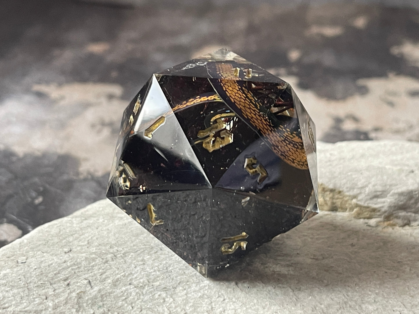 Golden Snake D20 chonk (black flowers)