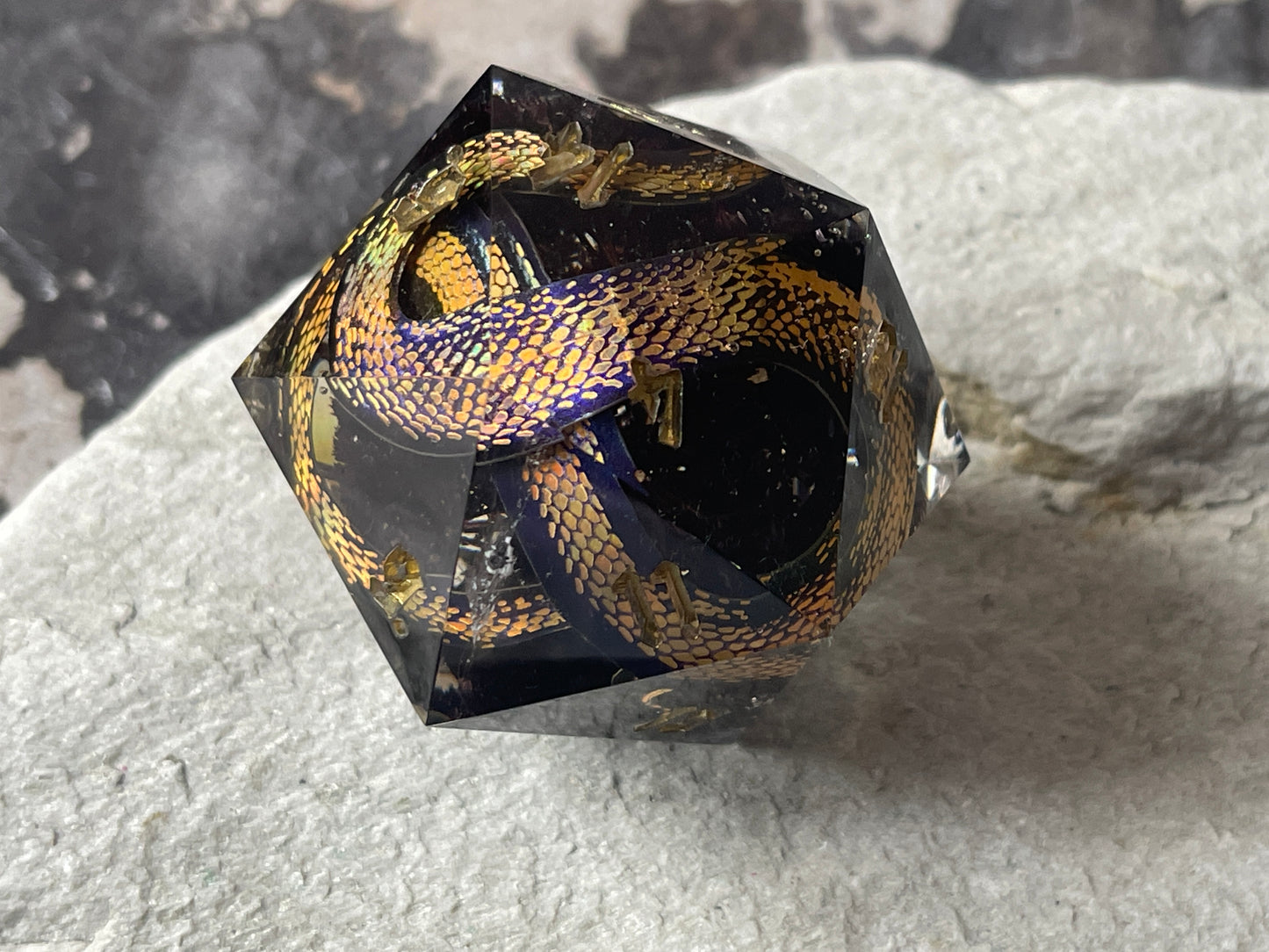 Golden Snake D20 chonk (black flowers)