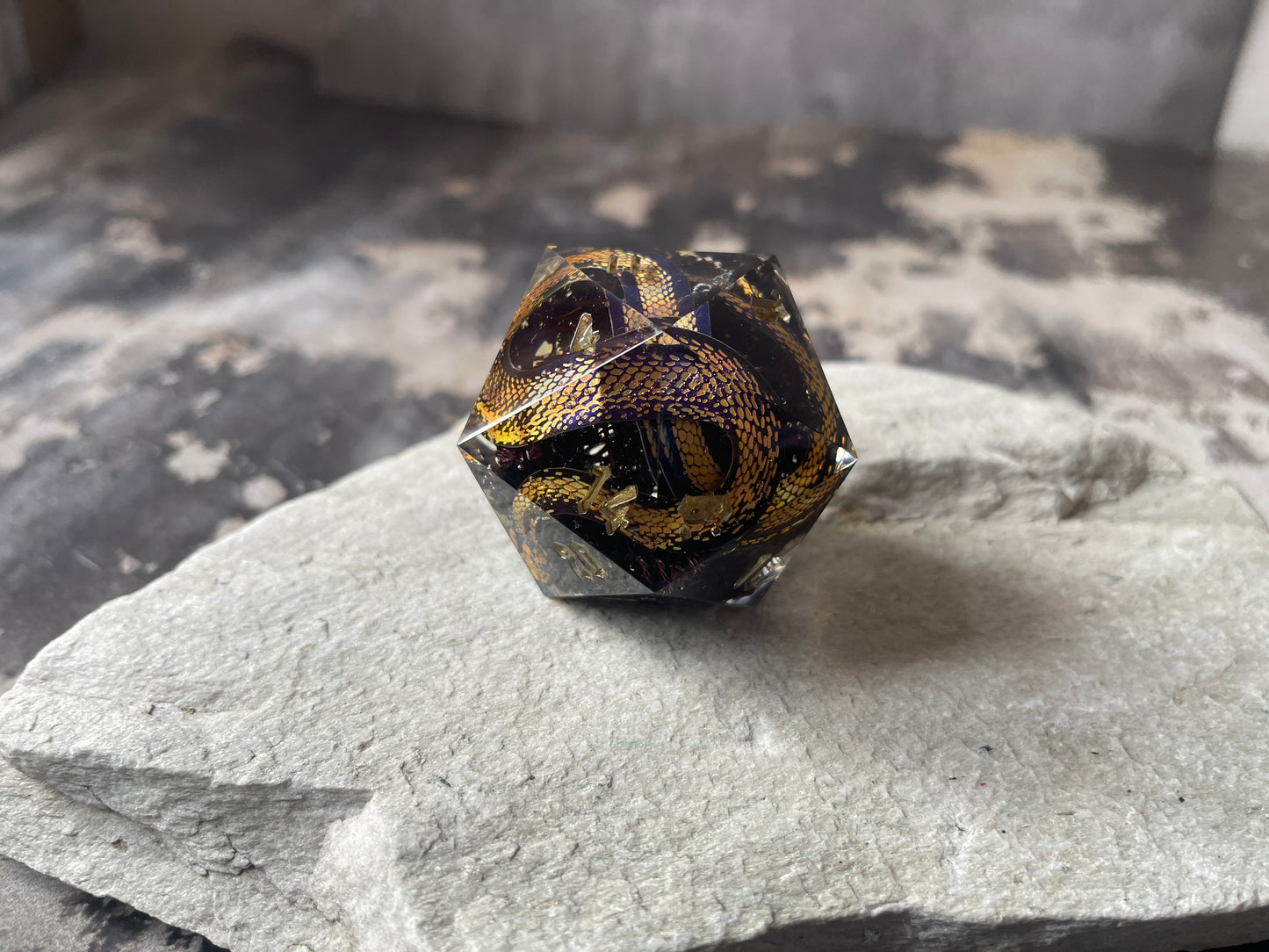 Golden Snake D20 chonk (black flowers)