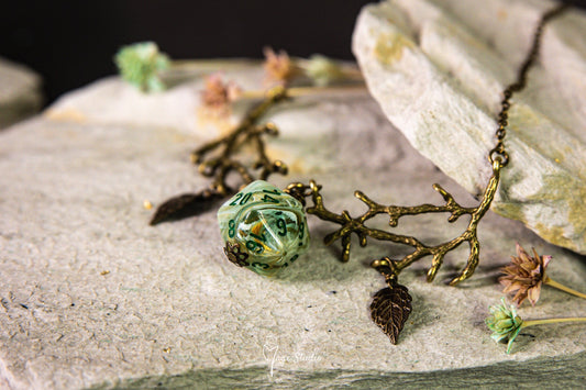Druid D20 necklace marble green
