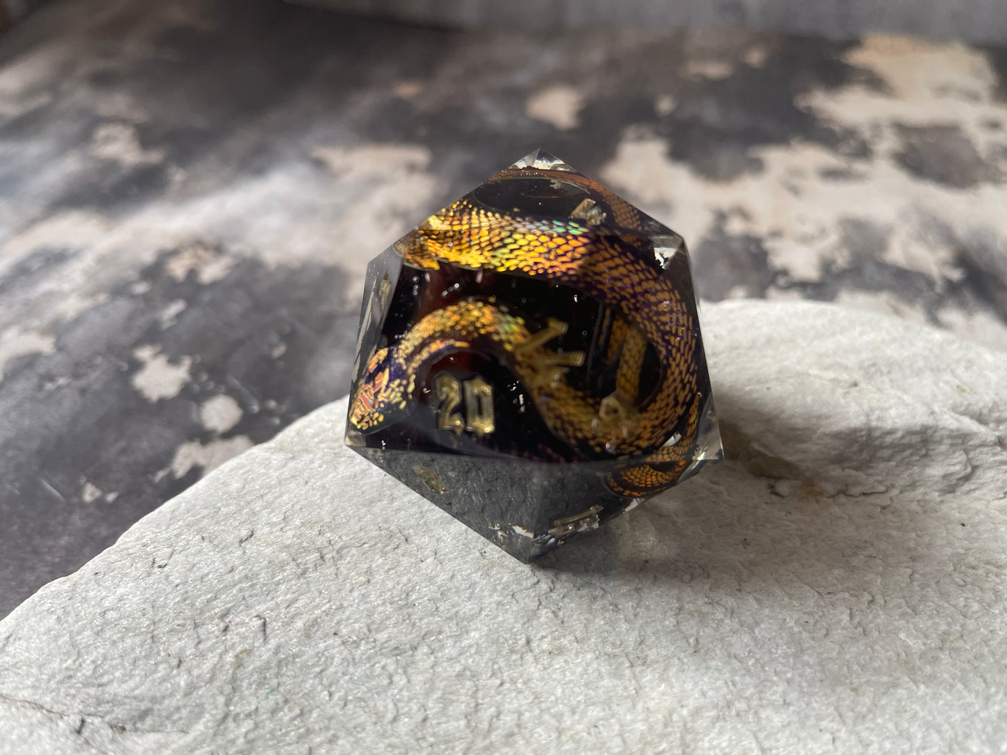 Golden Snake D20 chonk (black flowers)