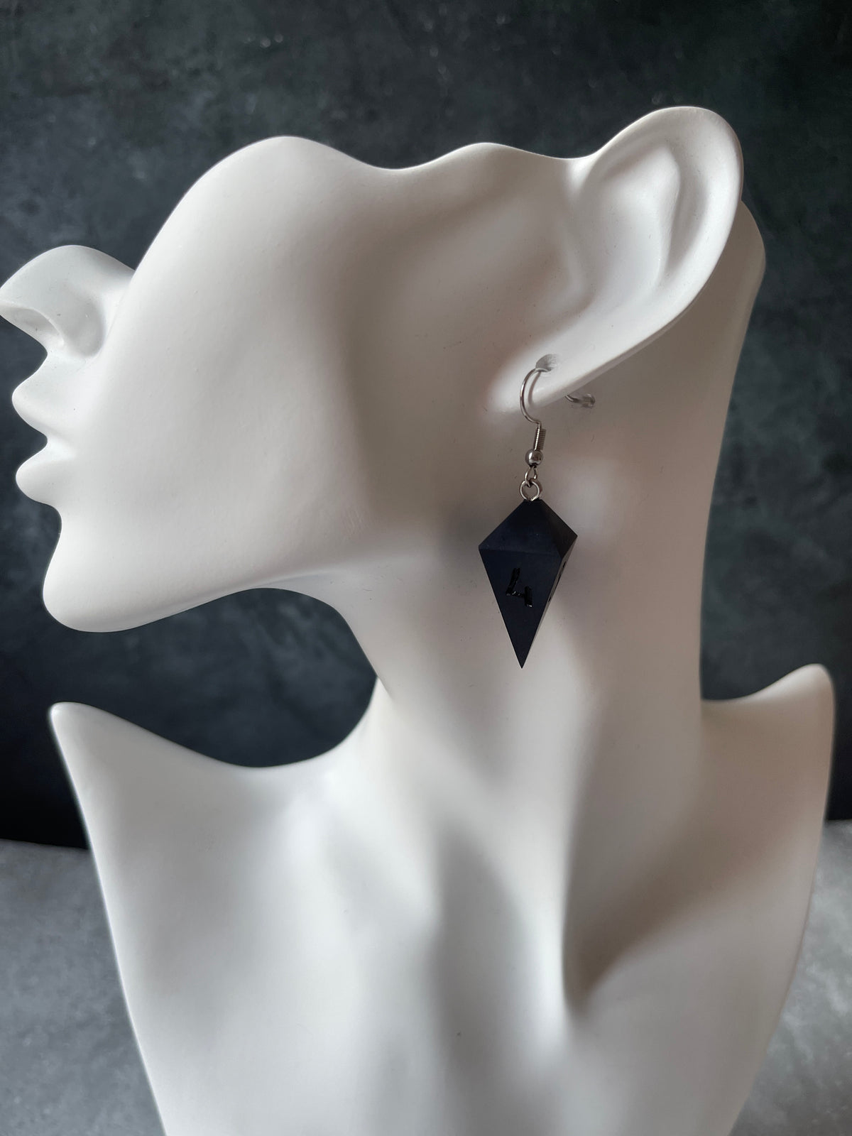 Black Coal D4 dice earrings