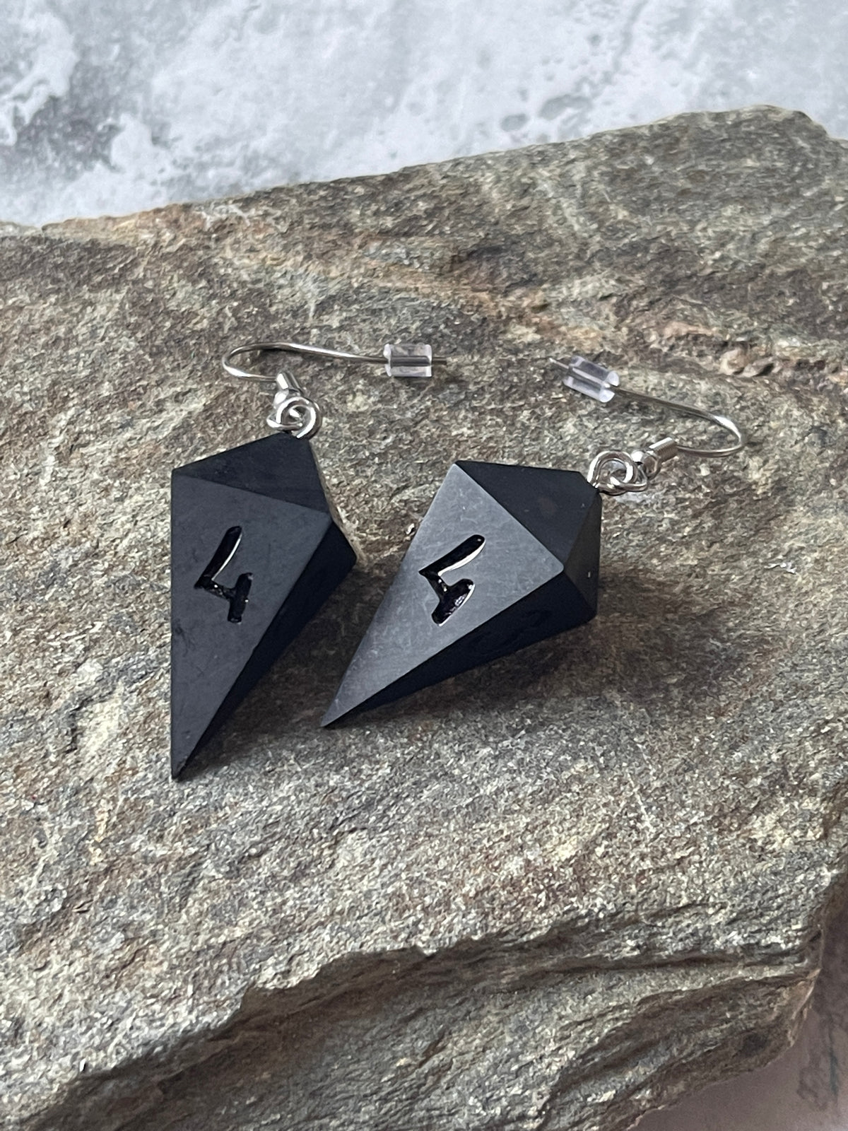 Black Coal D4 dice earrings