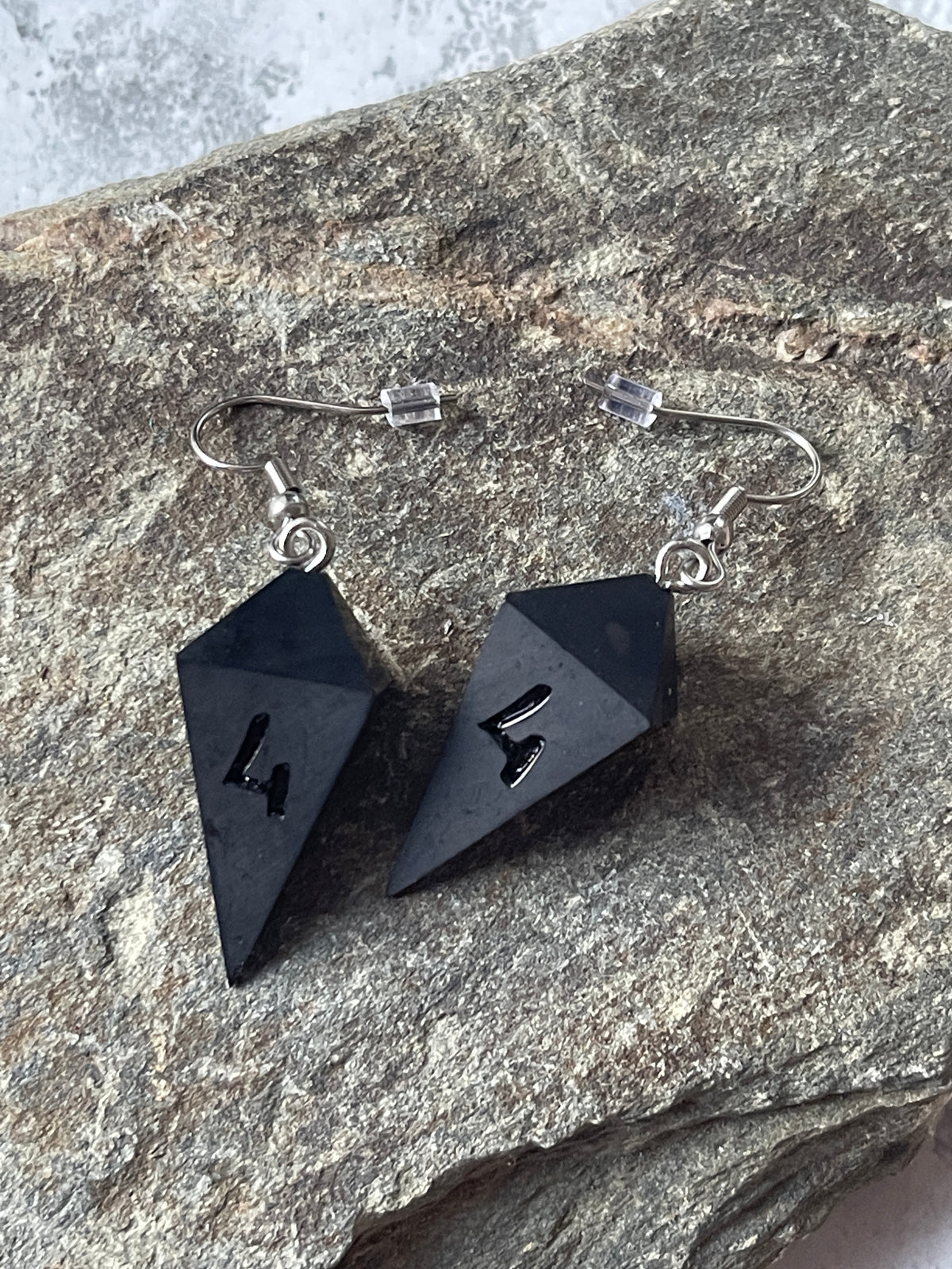 Black Coal D4 dice earrings