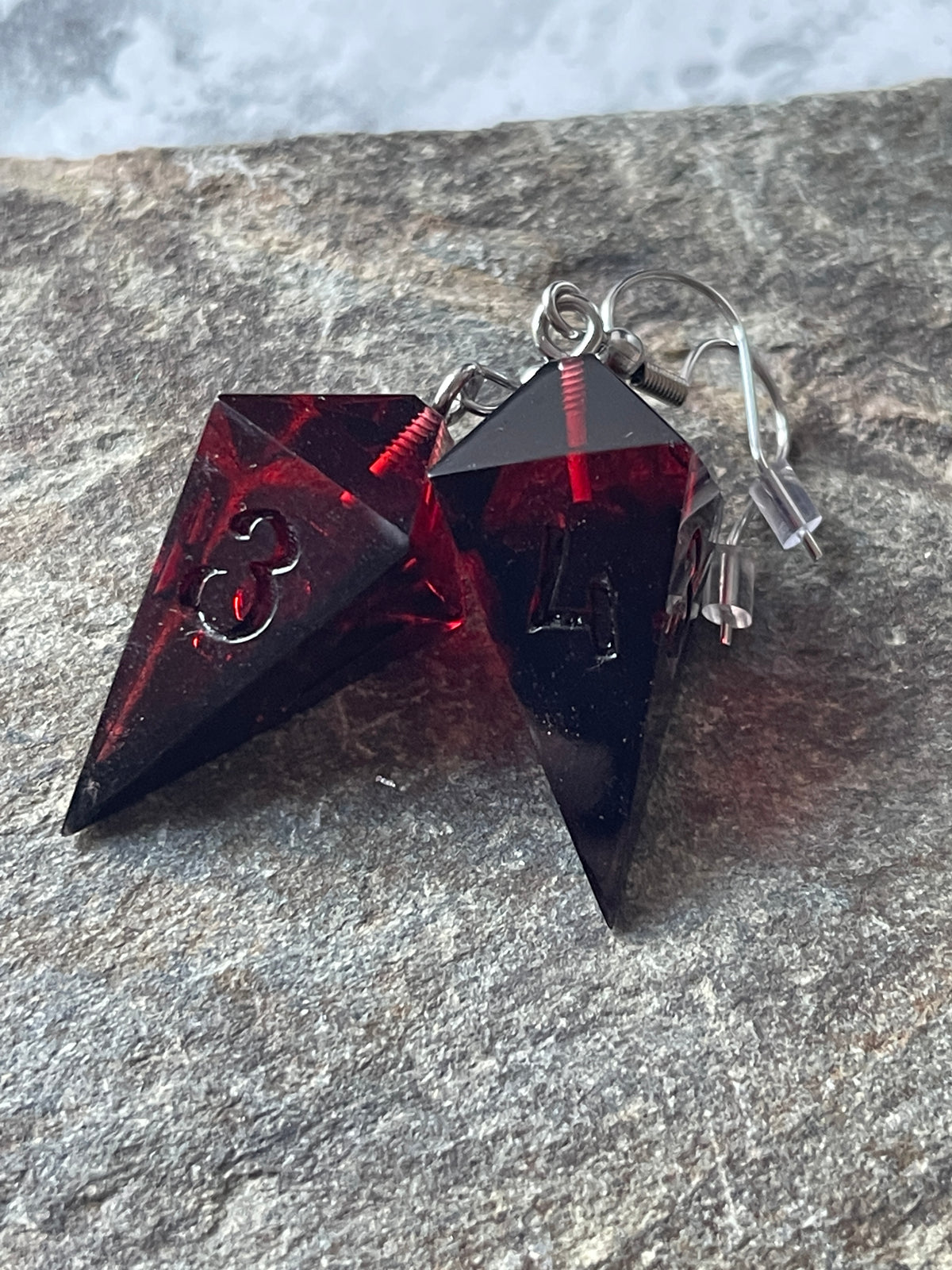 Vampire Blood D4 dice earrings