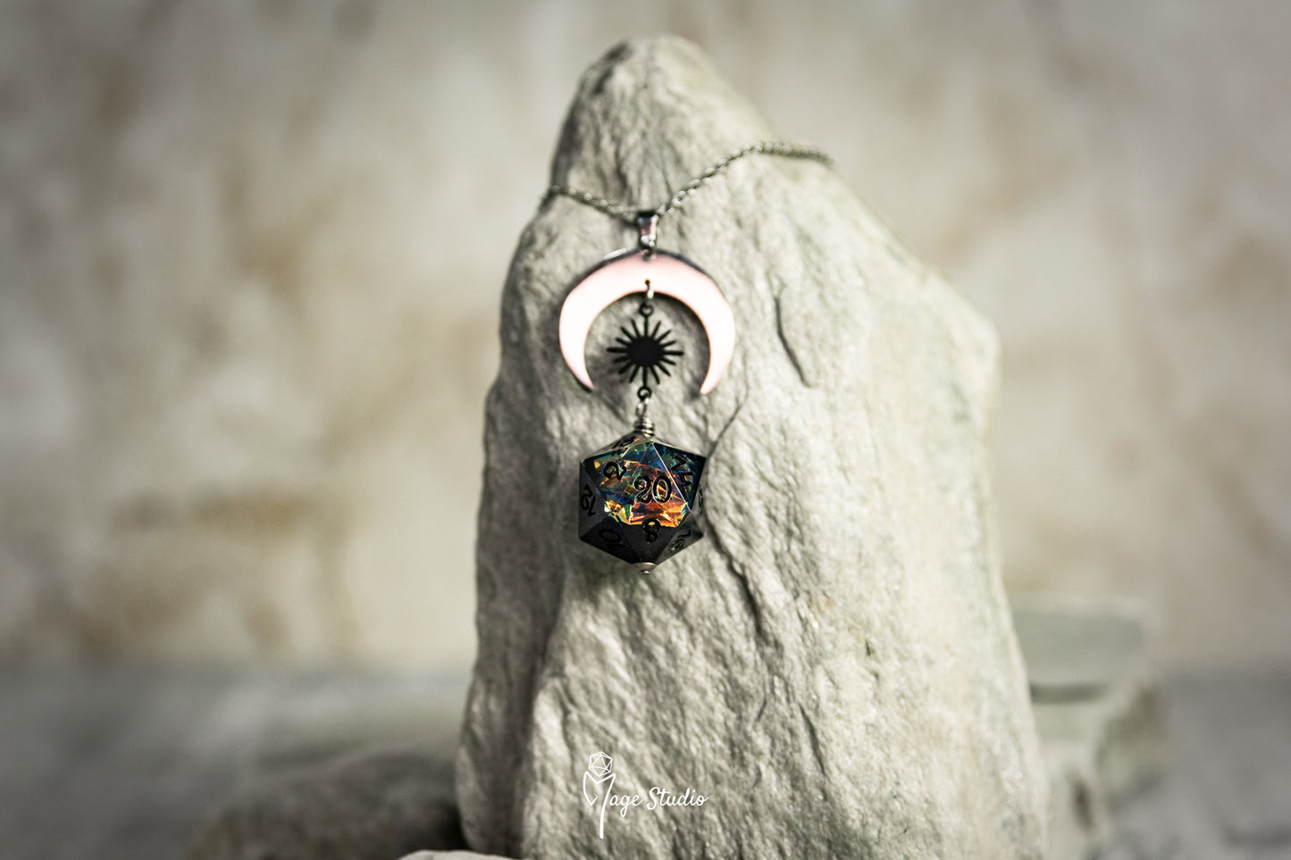 Black Luna D20 dice necklace