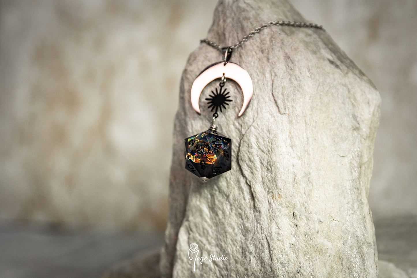 Black Luna D20 dice necklace