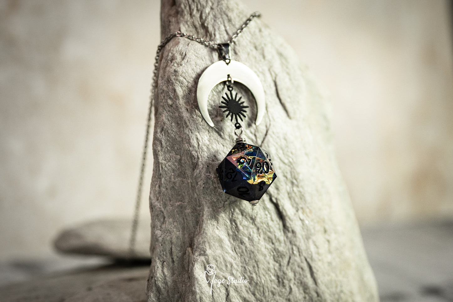 Black Luna D20 dice necklace