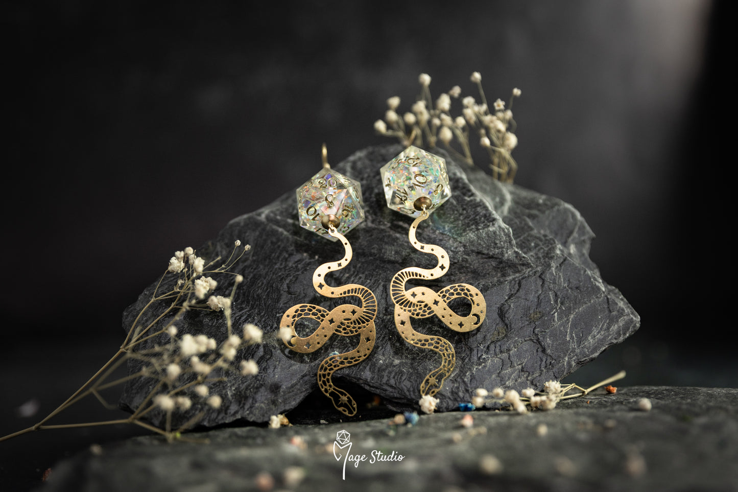 Golden Snake D20 earrings
