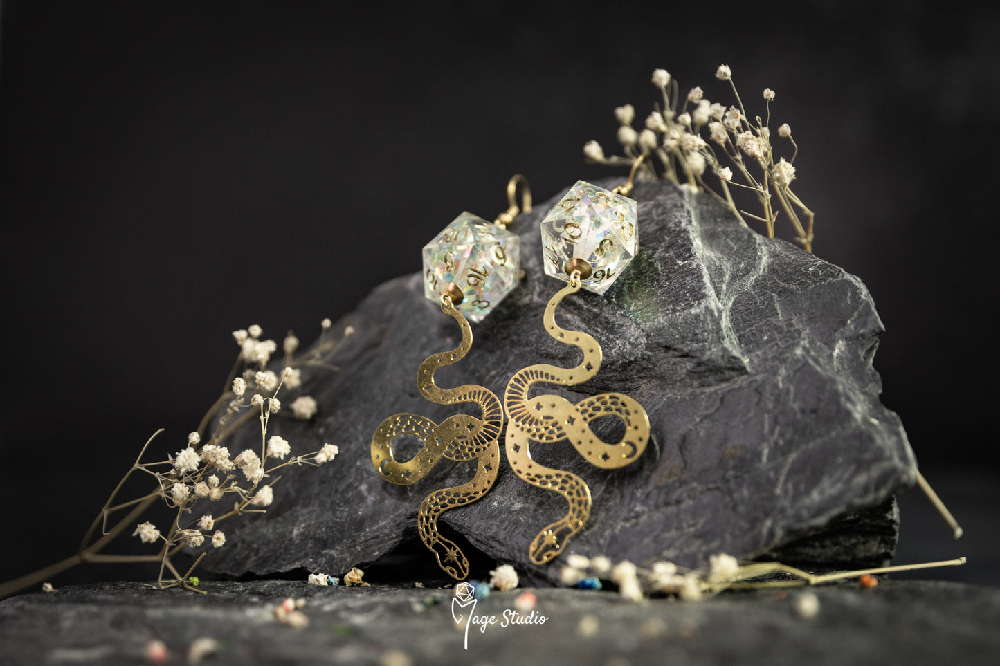 Golden Snake D20 earrings