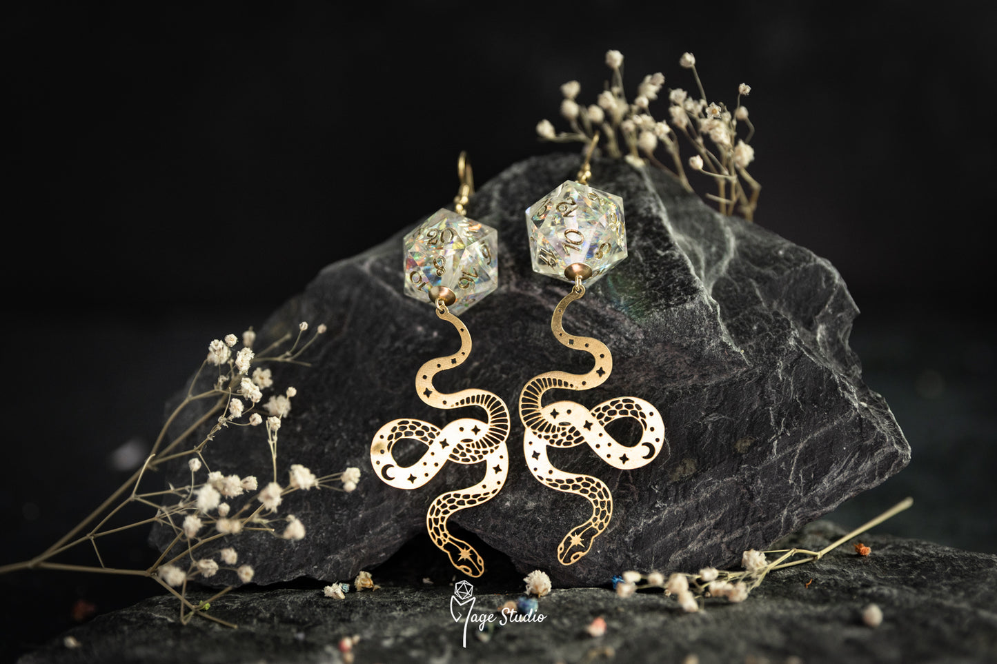 Golden Snake D20 earrings