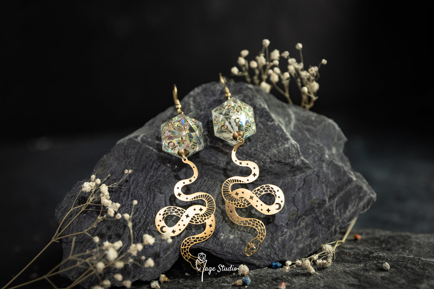 Golden Snake D20 earrings
