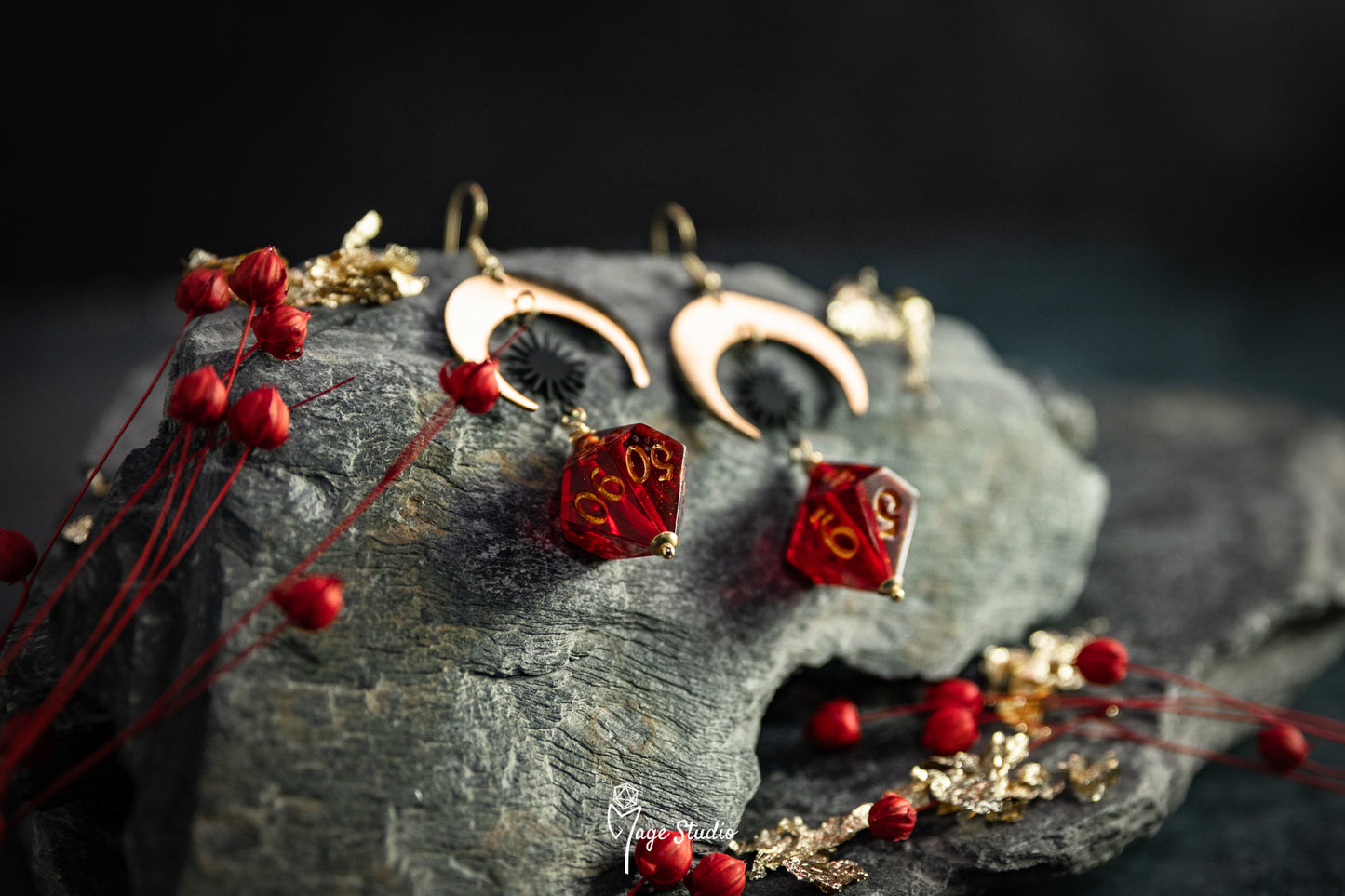Red and Gold Luna D10 earrings
