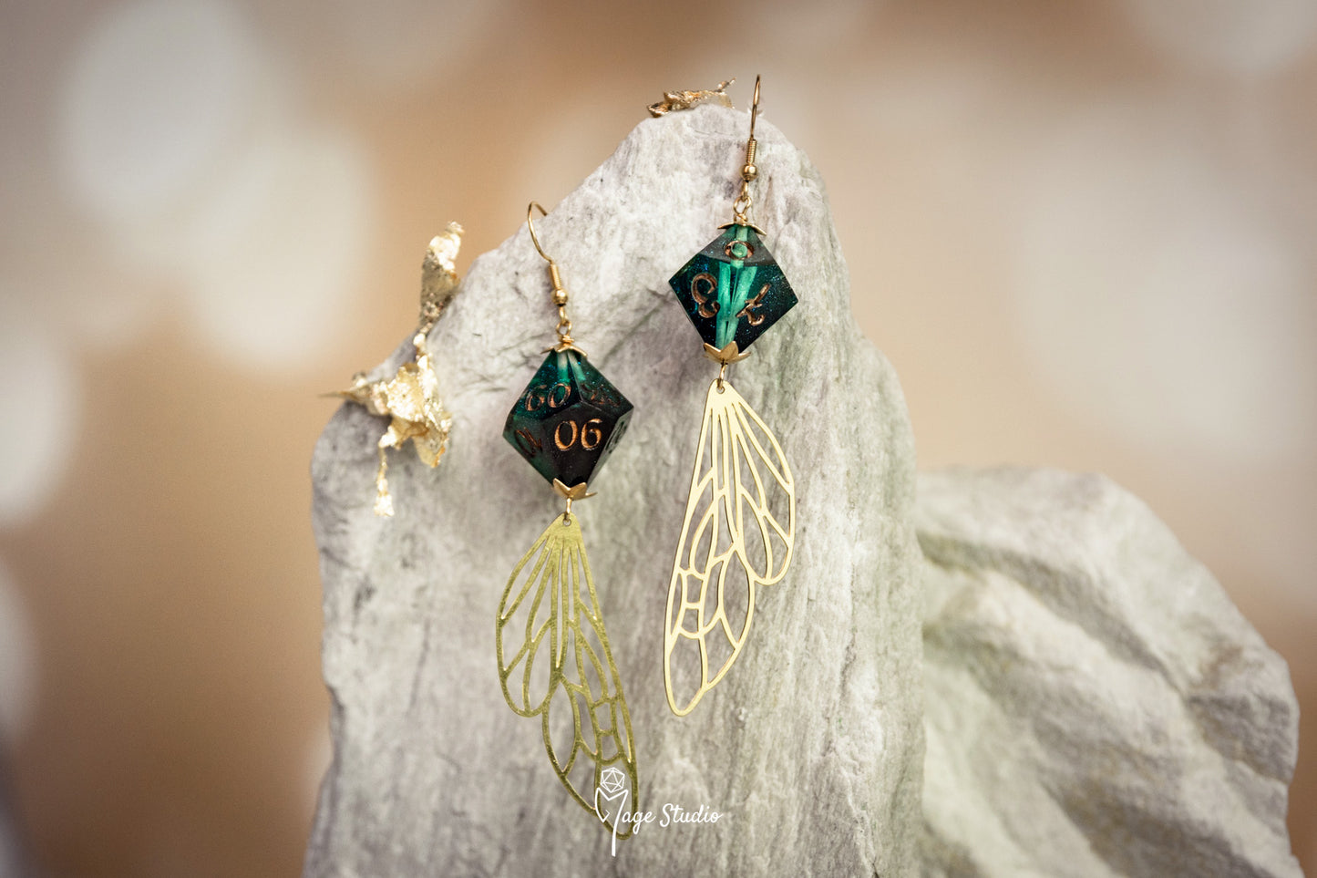 Dragonfly D10 dice earrings dark teal