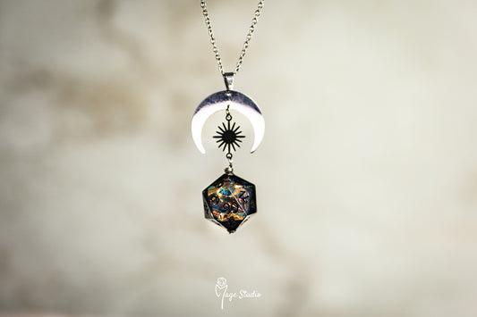 Black Luna D20 dice necklace