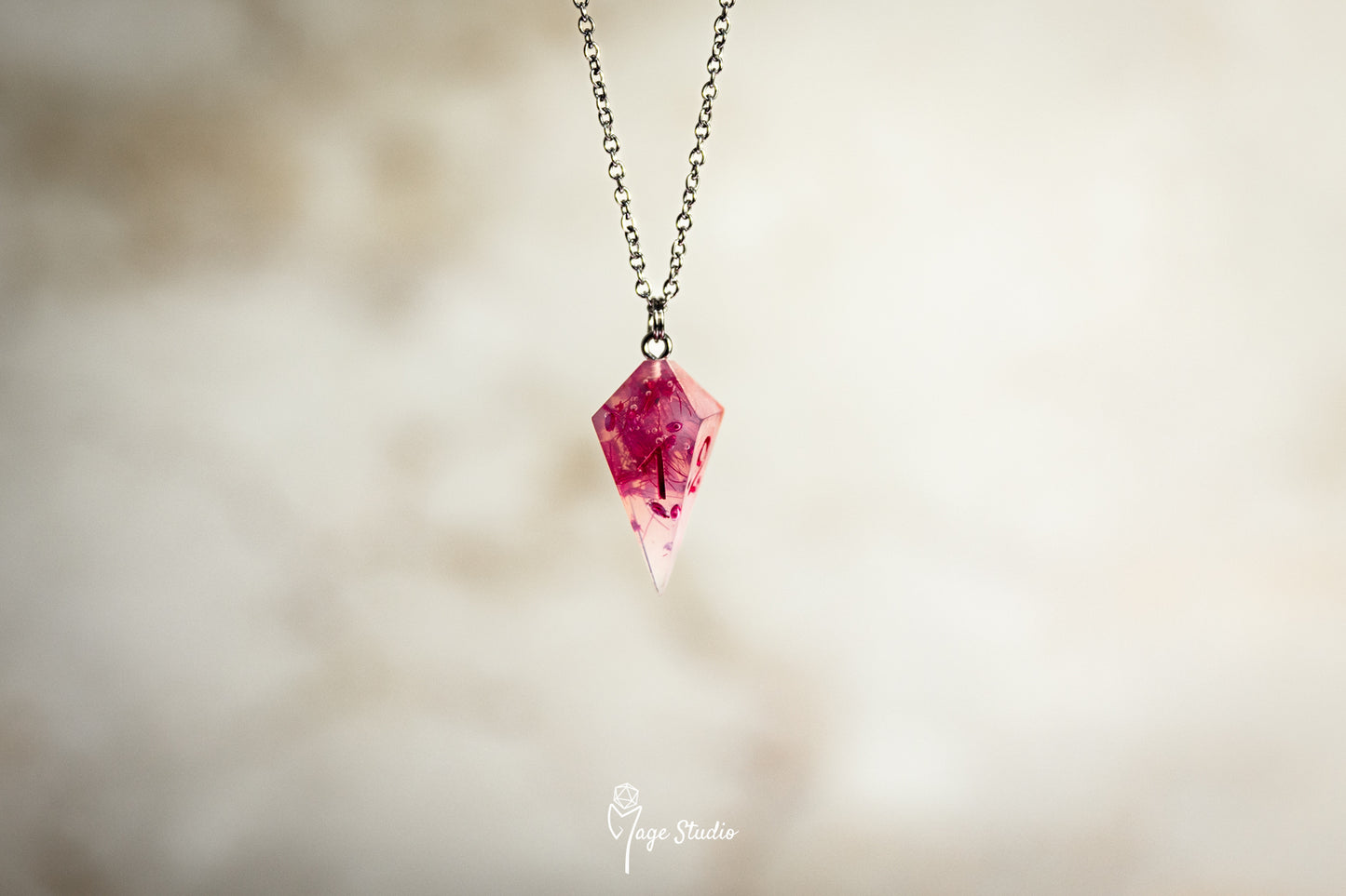 Pink Flowers shard D4 die Necklace