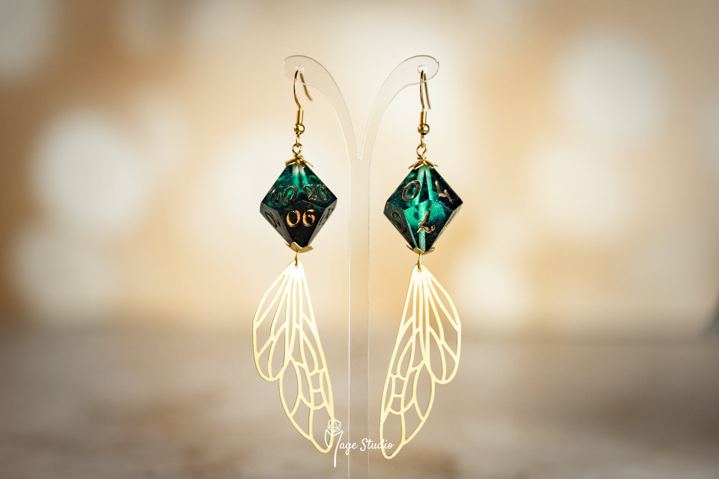 Dragonfly D10 dice earrings dark teal