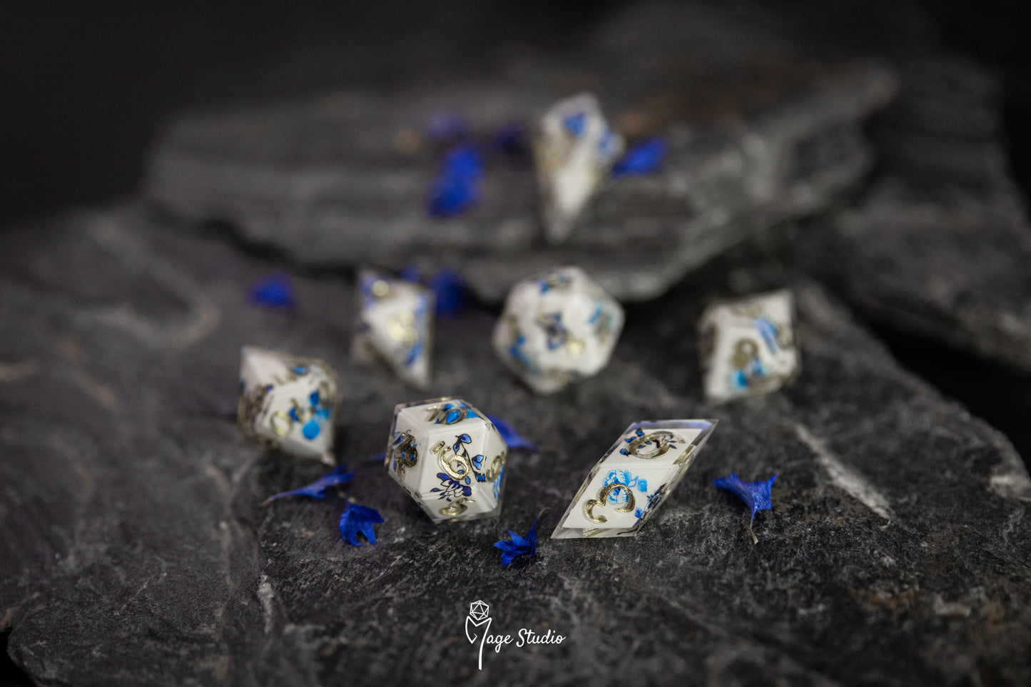 Porcelain dice set (7pcs) alt shapes