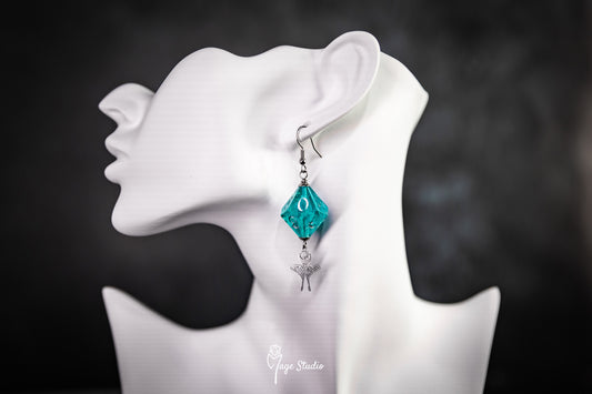 Luna Moth D10 dice earrings (silver-teal)