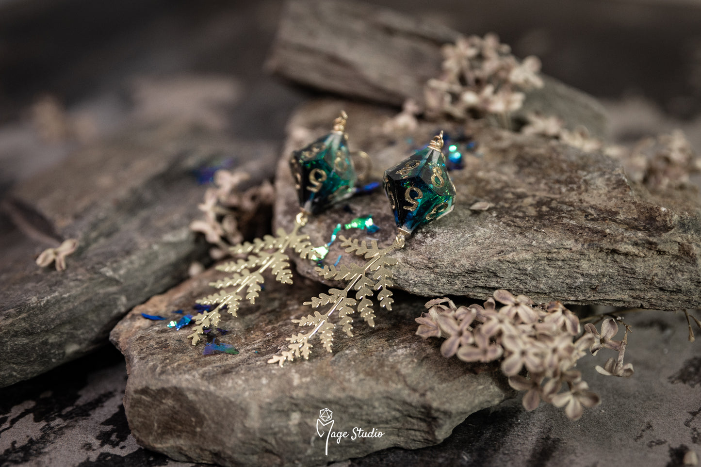 Fern D10 dice earrings