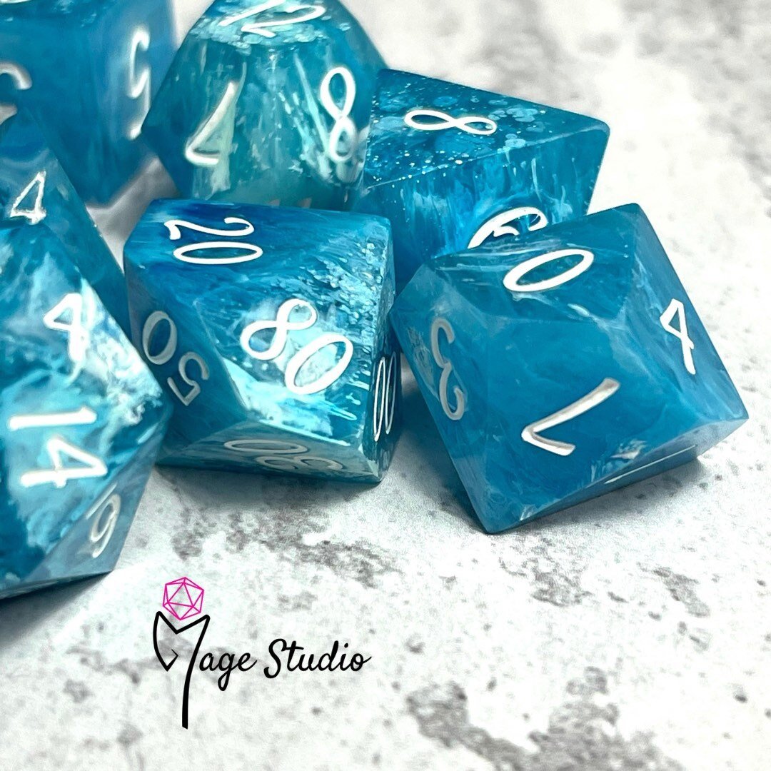Water Caves - 7pcs  resin handmade Dice set logo D20