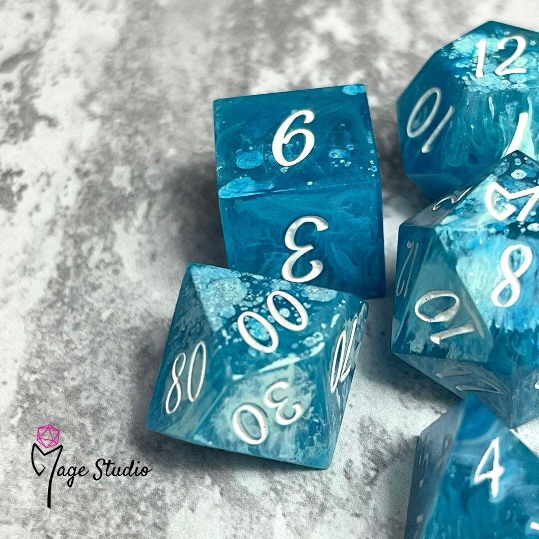 Water Caves - 7pcs  resin handmade Dice set logo D20