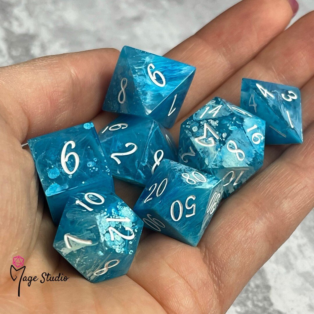 Water Caves - 7pcs  resin handmade Dice set logo D20