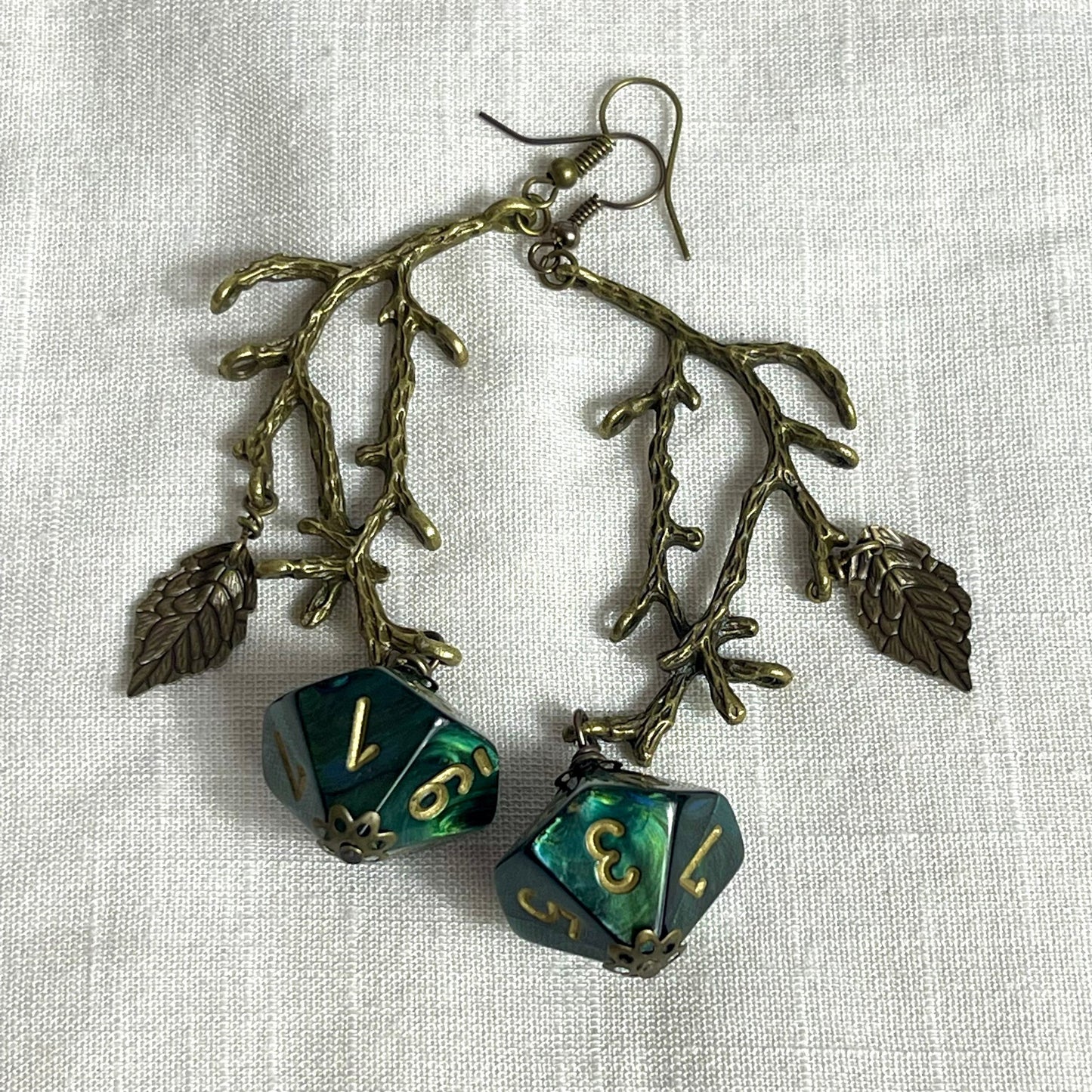 D10 Druid dice earrings green