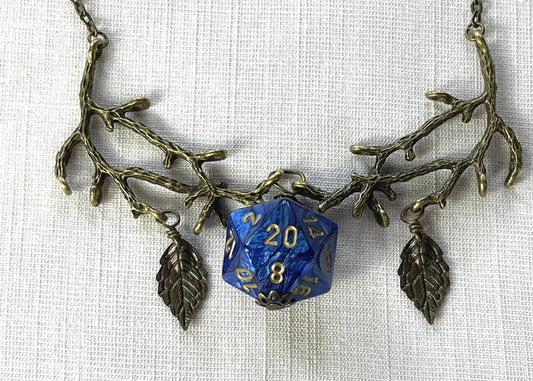Druid d20 dice necklace blue