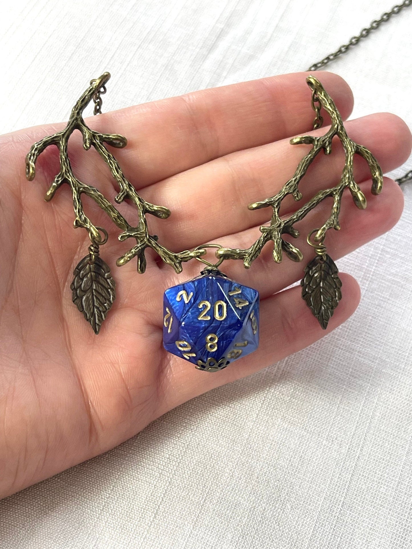 Druid d20 dice necklace blue