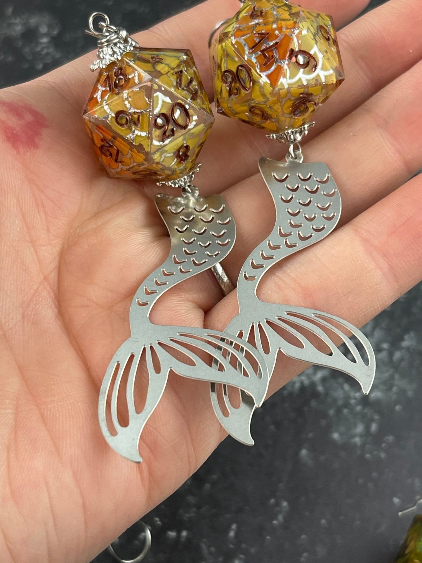 Mermaids D20 earrings yellow